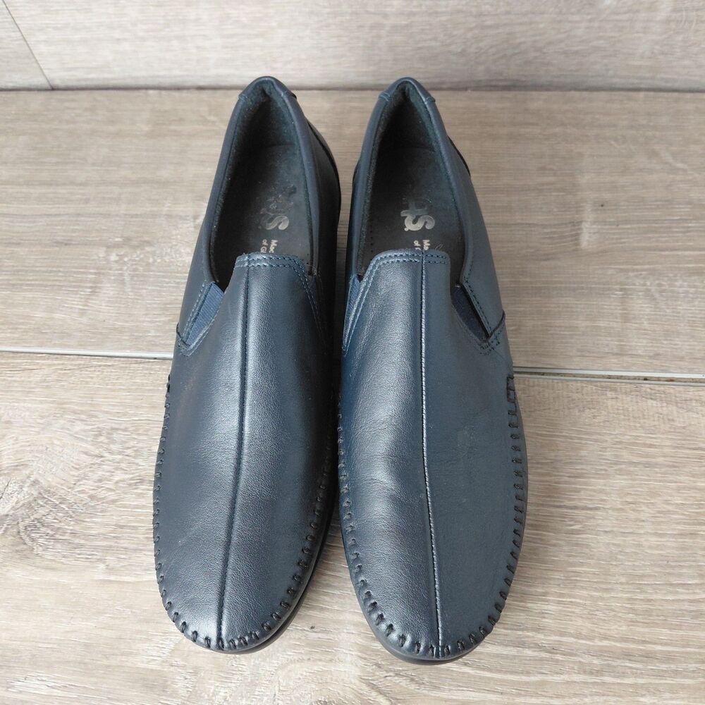 SAS Dream Slip On Loafers Womens 9 Blue Leather Tripad Comfort Wedge Heel Shoes